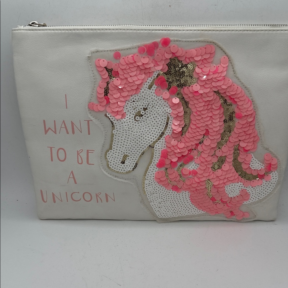 Atmosphere I want to be a Unicorn Sequin faux leather Clutch w/ wrist strap